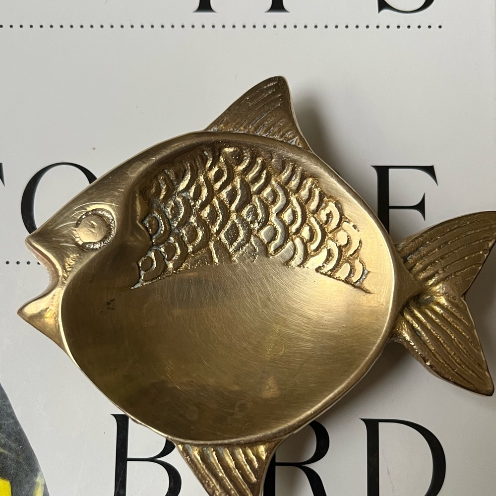 Vintage solid Brass Fish Shaped Ashtray cool collectible for any home.